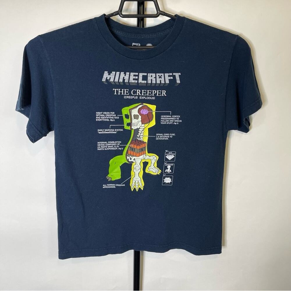 Minecraft Creeper Navy Blue Shirt Size Large Boys